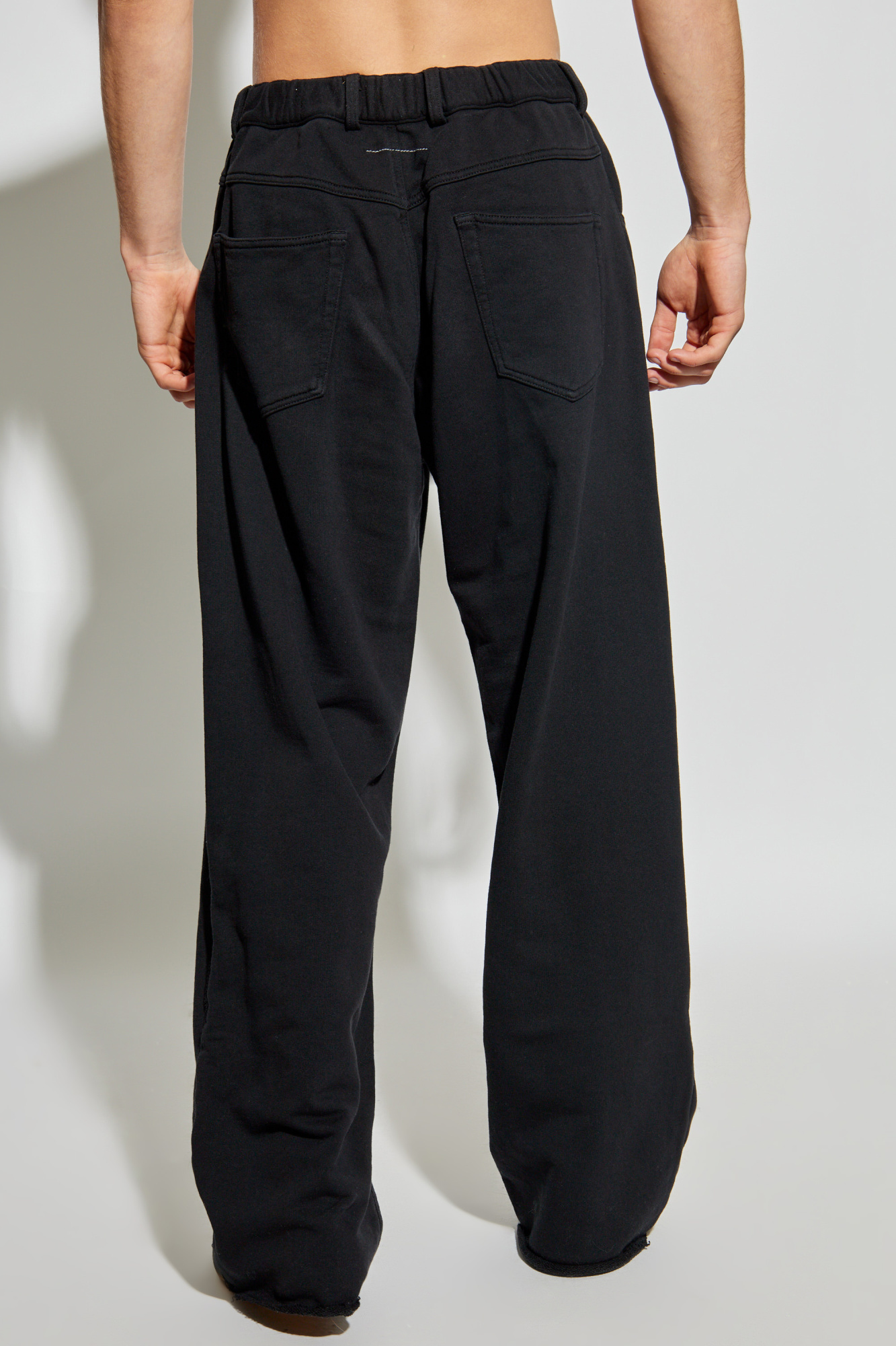 【Mm6 Maison Margiela】コットン ギャバジン パンツ (ブラック) MM6 Maison Margiela Cotton Gabardine Foldover Wide-Leg Pants